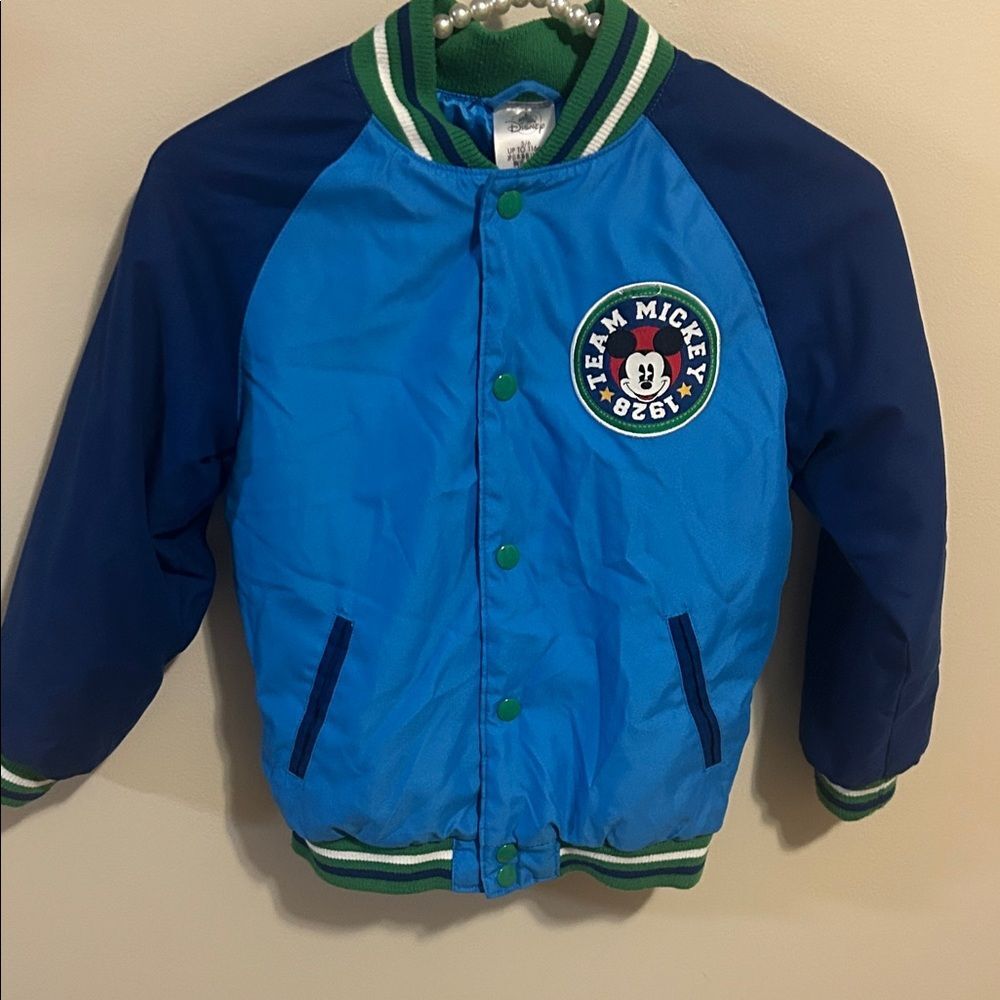 Disney Store Mickey Mouse Blue Varsity Jacket Snap Front Boys Size 5/6